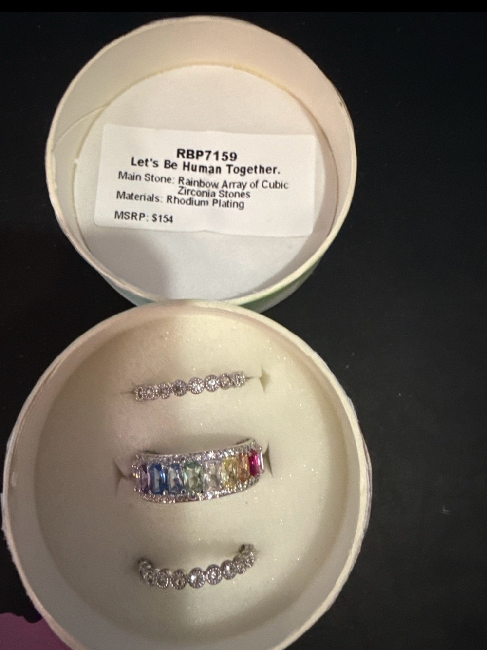 bp Multicolor Rainbow CZ Band Ring in Rhodium Tone